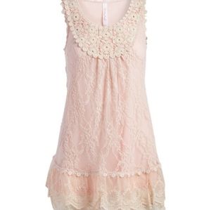 PINK CROCHET LACE & LINEN MINI DRESS NWT
